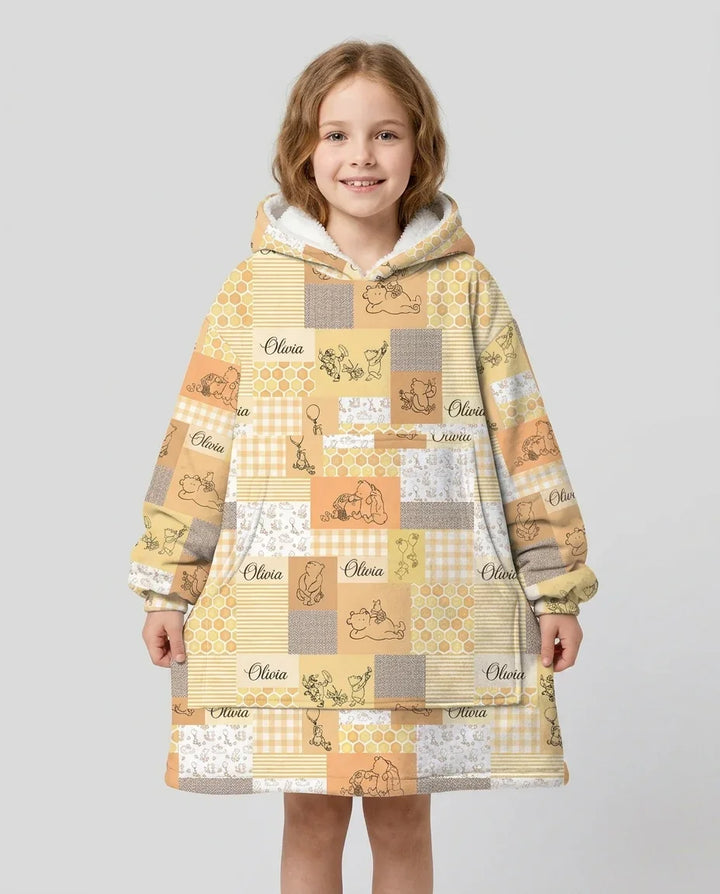 Personalized Classic Bear Patchwork  Bamboo Blanket Hoodie