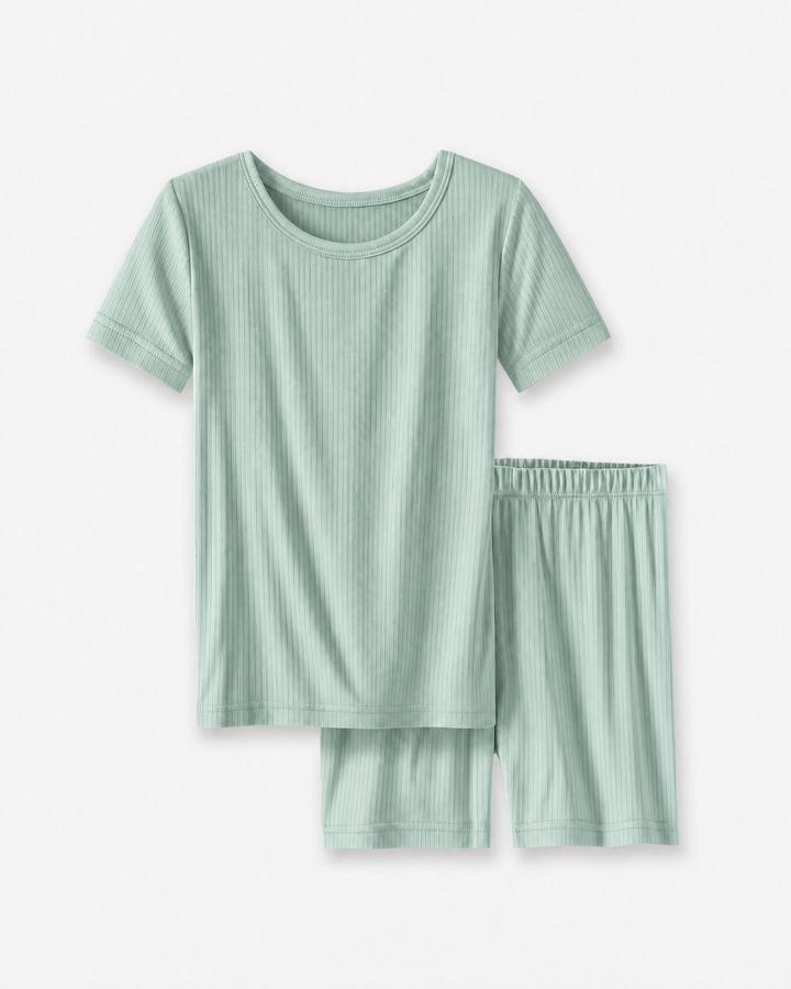 Ribbed Bamboo Two Piece Short Sleeve Short Pajama Set