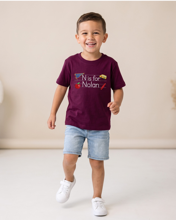 Custom Name Hello School Embroidered Bamboo Crewneck T-Shirt