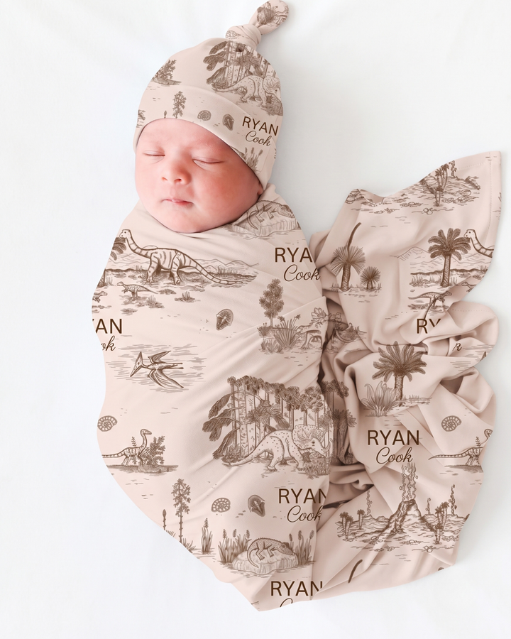 Custom Name Dino Heritage Bamboo Swaddle Blanket