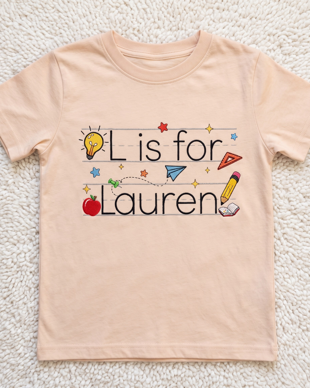 Custom Name Creative World Embroidered Bamboo Crewneck T-Shirt