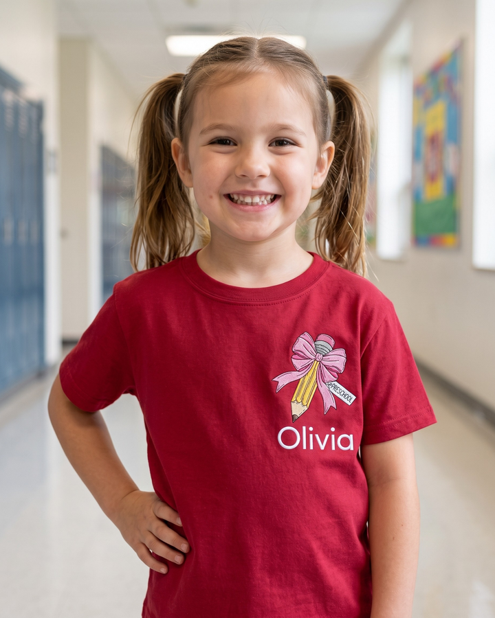 Custom Name Pencil Embroidered Bamboo Crewneck T-Shirt