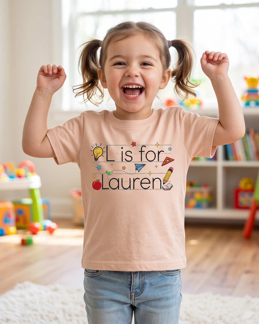 Custom Name Creative World Embroidered Bamboo Crewneck T-Shirt