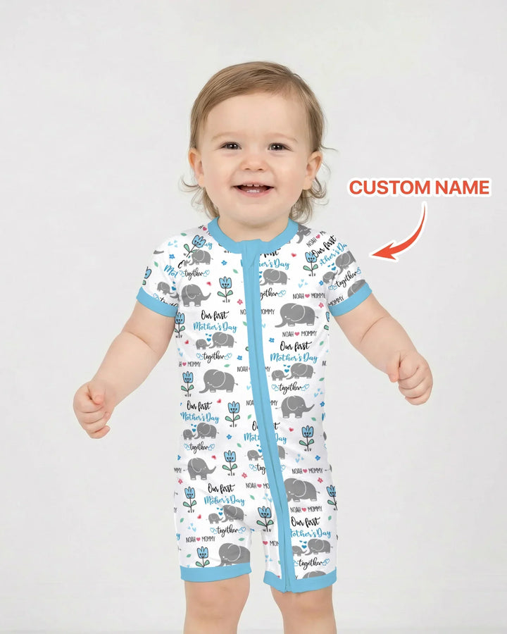 Custom Name Elephant Our First Mother's Day Bamboo Shorty Zippy