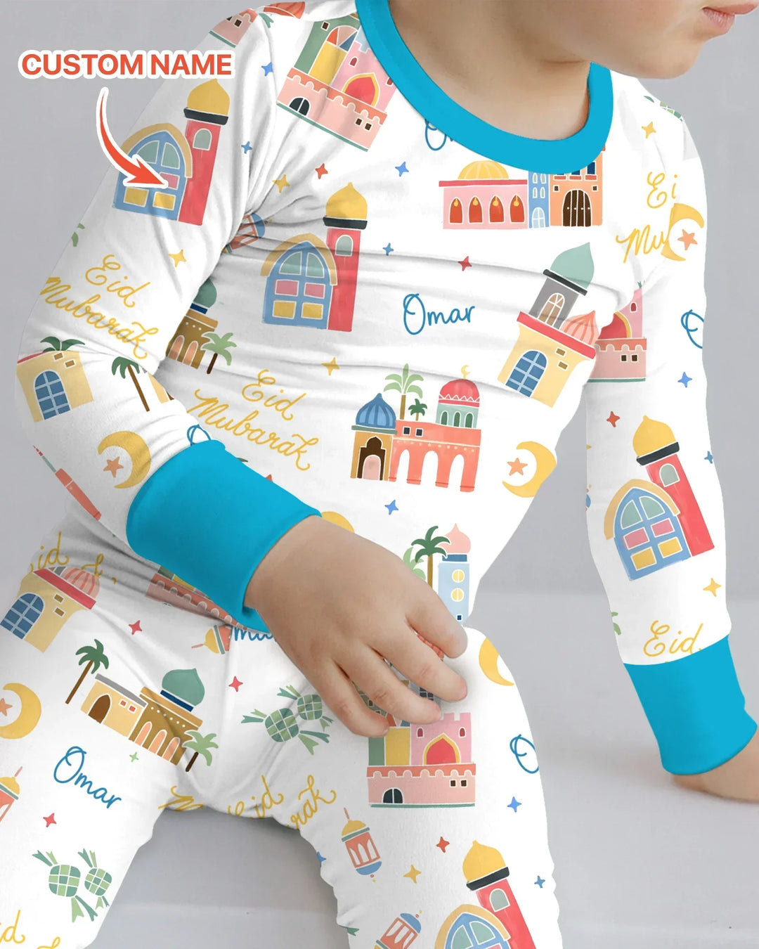 Eid Mubarak Custom Name Bamboo Two Piece Long Sleeve Pajama Set