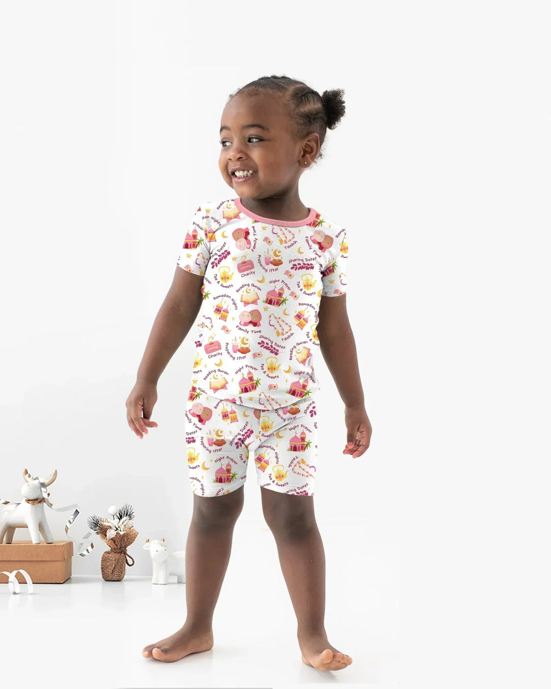Ramadan Mubarak Matching Family Bamboo Two Piece Short Sleeve Shorts Pajama Set
