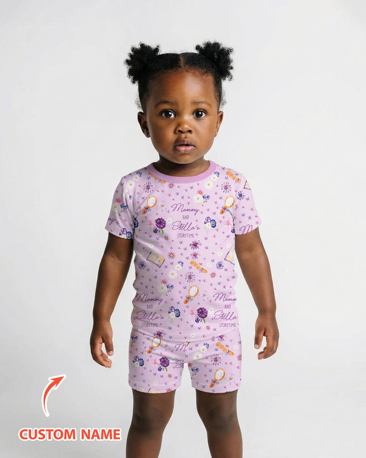 Mommy Daddy And Me Bedtime Story Family Matching Bamboo Two Piece Short Sleeve Shorts Pajama Set