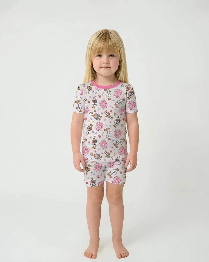 One Hundred Days Later Silly Goose Bamboo Two Piece Short Sleeve Shorts Pajama Set