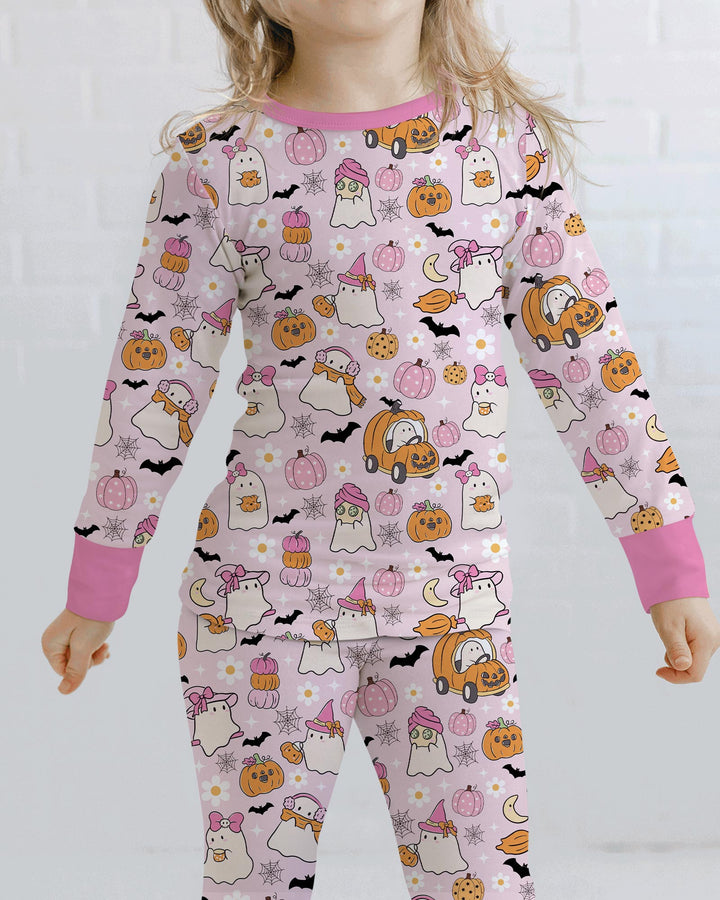 Pink Boo Patch Bamboo Two Piece Long Sleeve Pajama Set