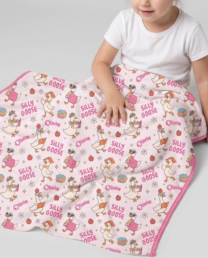 Custom Name Silly Goose Back to School Bamboo Blanket