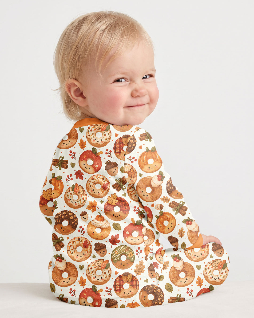 Cute Fall Donut Bamboo Two Piece Long Sleeve Pajama Set
