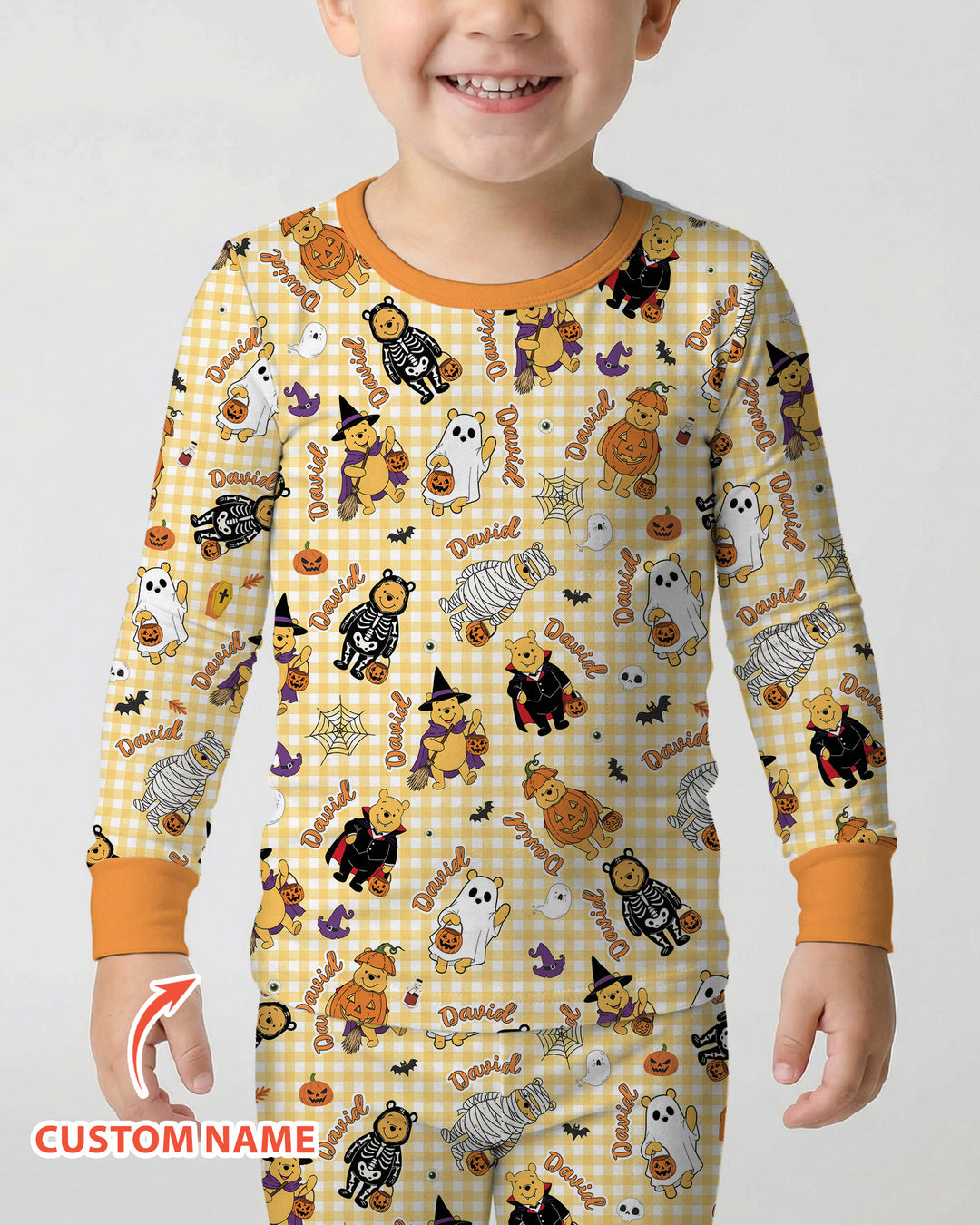 Halloween Bear Custom Name Bamboo Two Piece Long Sleeve Pajama Set