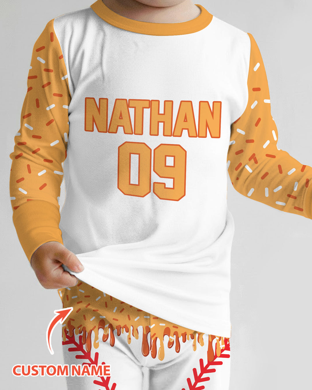 Personalized Dripping Sport Ball Custom Name Number Bamboo Two Piece Long Sleeve Pajama Set