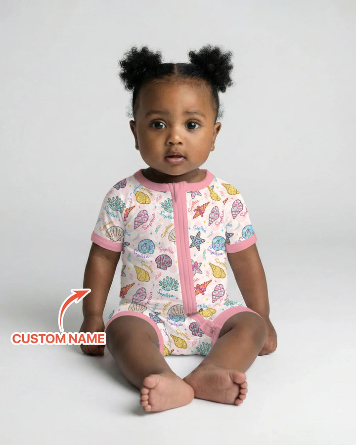 Custom Name Seaside Wildflower Summer Bamboo Shorty Zippy