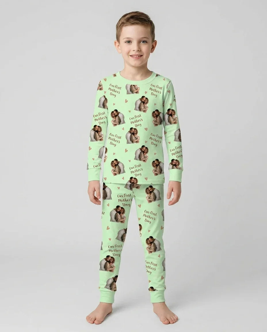 Custom Photo Our First as Parents Bamboo Two Piece Long Sleeve Pajama Set