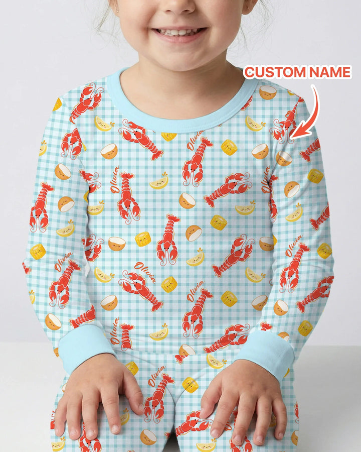 Custom Name Preppy Crawfish Season Bamboo Two Piece Long Sleeve Pajama Set