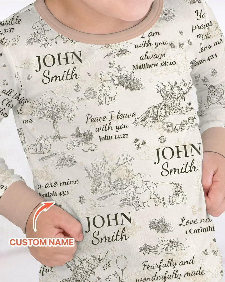 Classic Bear Bible Verse Custom Name Bamboo Two Piece Long Sleeve Pajama Set