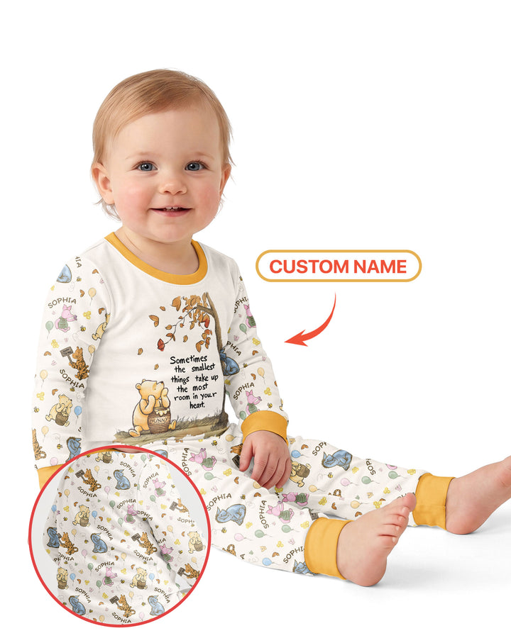 Little Things, Big Love Classic Bear Custom Name Bamboo Two Piece Long Sleeve Pajama Set