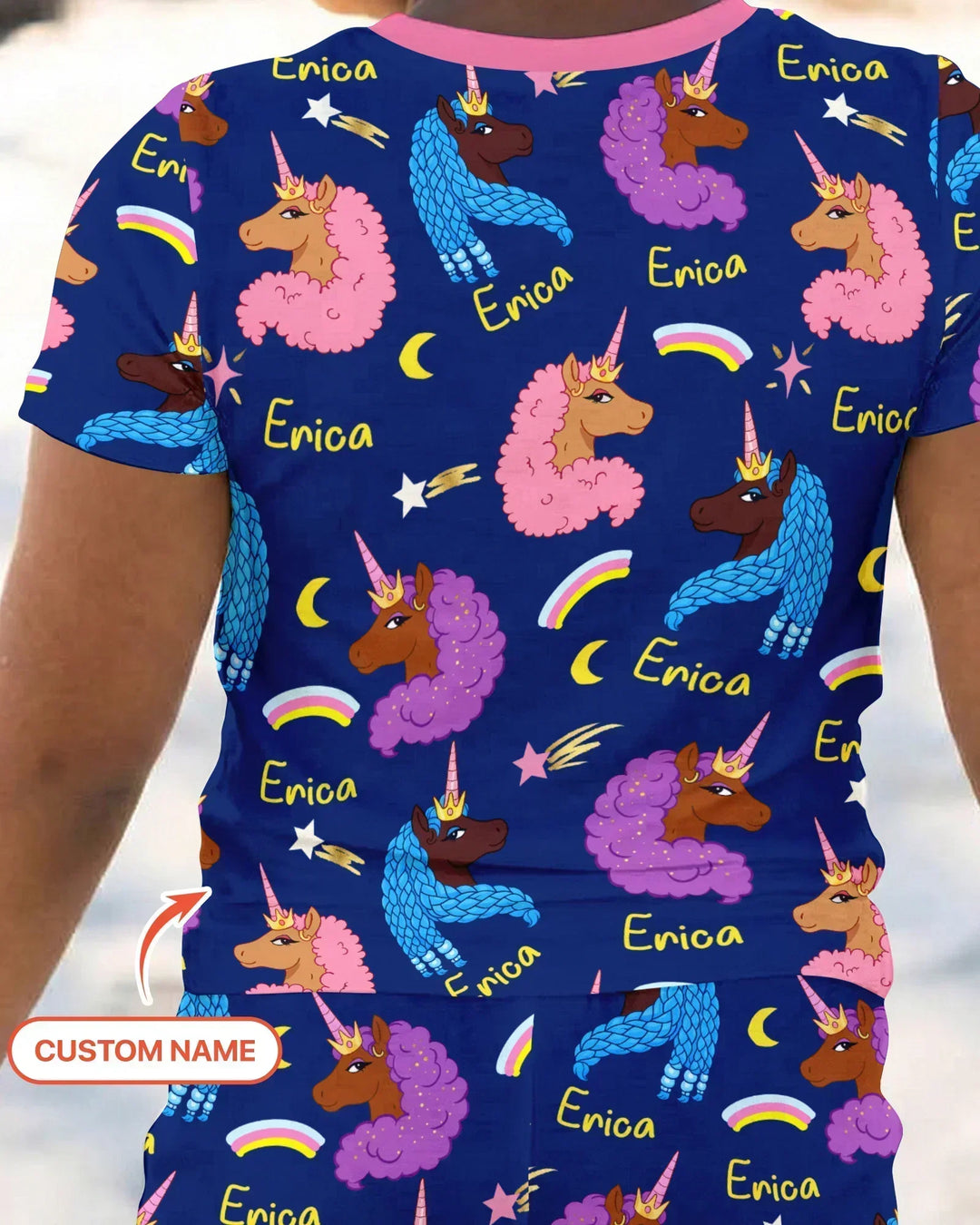African Astro Unicorn Bamboo Two Piece Short Sleeve Pajama Set