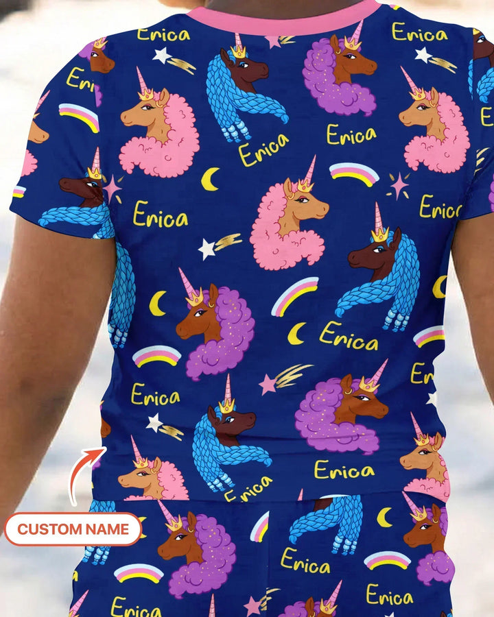 African Astro Unicorn Bamboo Two Piece Short Sleeve Pajama Set