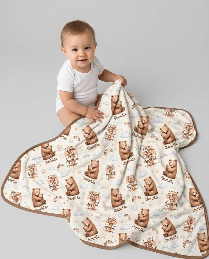 Custom Name Blessed By God Spoiled By Grandma Bamboo Blanket