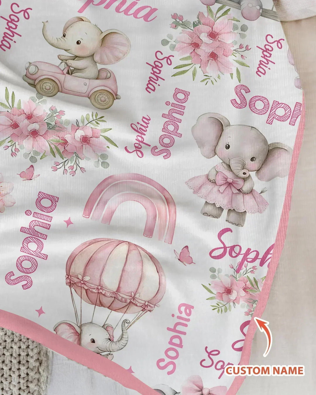 Elephant Love Custom Name Bamboo Blanket