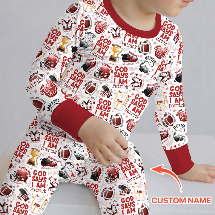 God Says I Am Touch Down Time Custom Name Bamboo Two Piece Long Sleeve Pajama Set