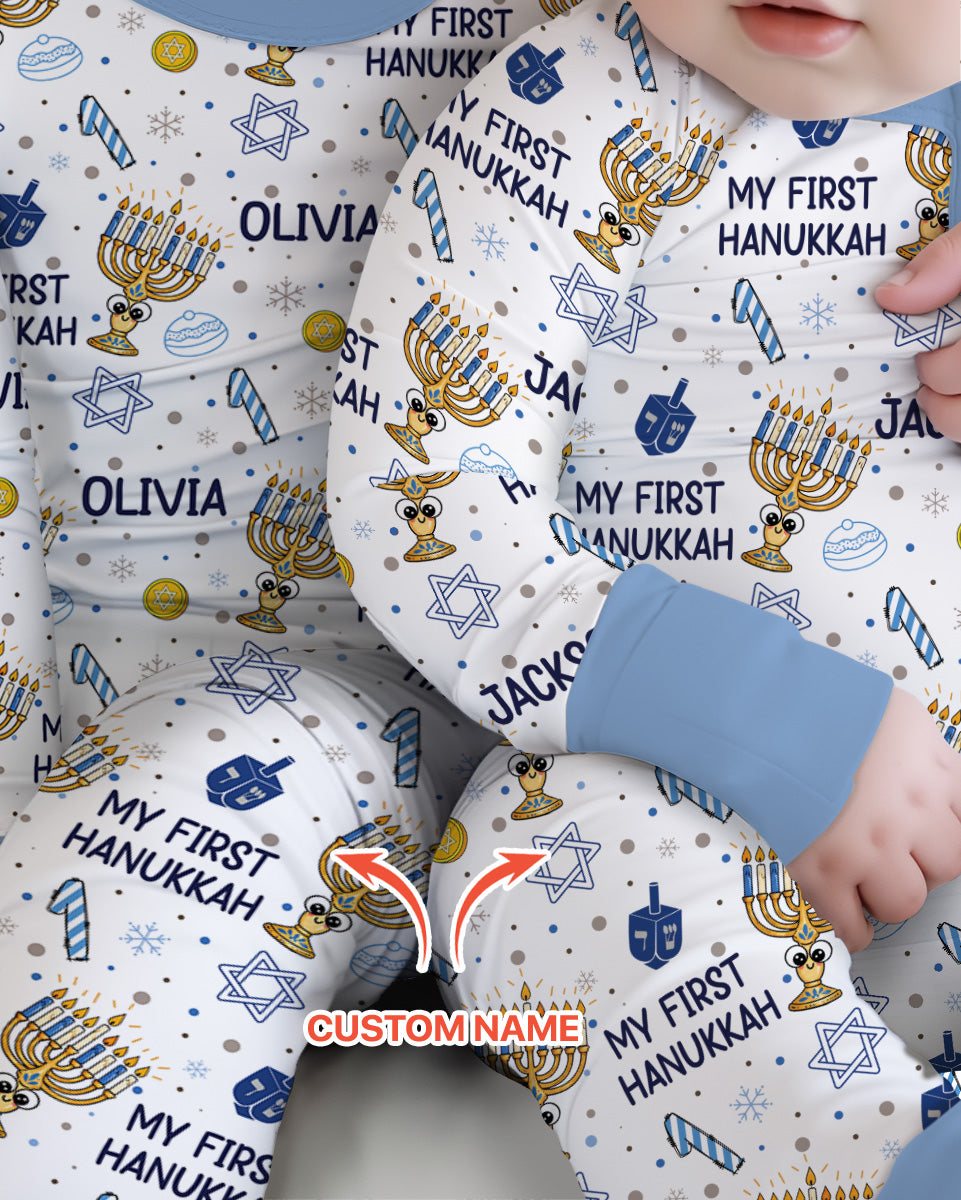 Custom Name Doodle Dreidel First Hanukkah Bamboo Convertible Zippy