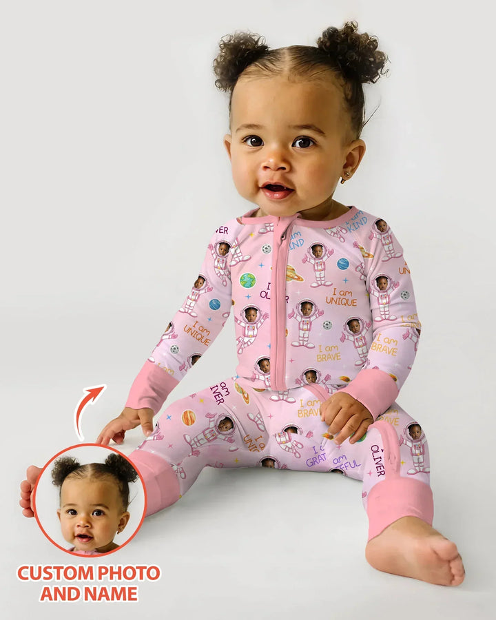 Custom Photo Kid Affirmations I Am Kind Astronaut Bamboo Convertible Zippy