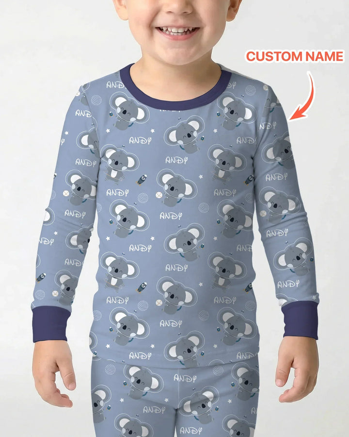 Custom Name Cosmic Koala Bamboo Two Piece Long Sleeve Pajama Set