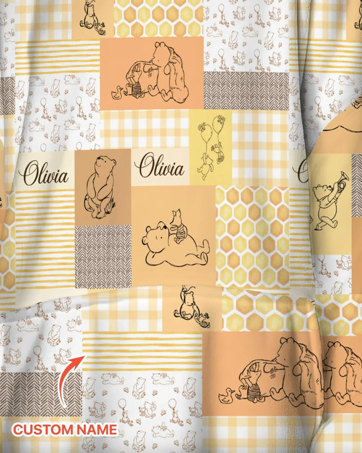 Personalized Classic Bear Patchwork  Bamboo Blanket Hoodie