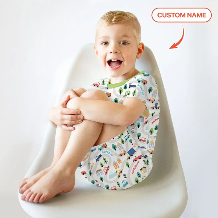 Custom Name Road Map Bamboo Two Piece Short Sleeve Shorts Pajama Set