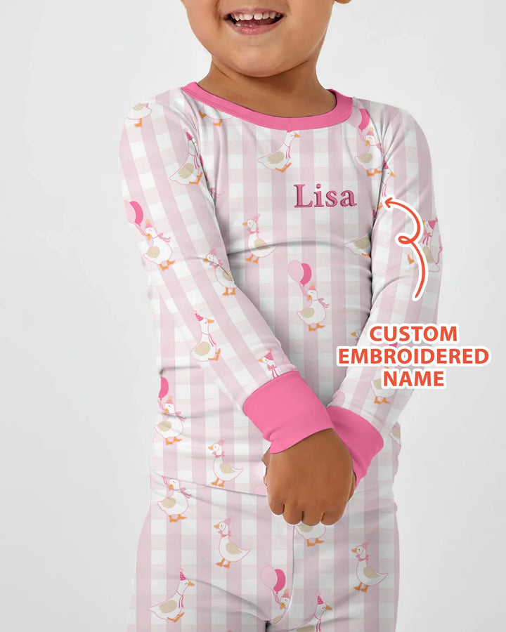 Custom Embroidered Birthday Boy/Girl Baby Bamboo Two Piece Long Sleeve Pajama Set