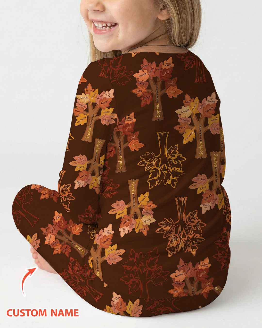 Custom Thanksgiving Tree Bamboo Two Piece Long Sleeve Pajama Set