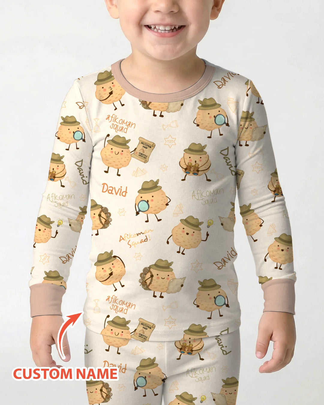 Custom Name Passover Afikoman Bamboo Two Piece Long Sleeve Pajama Set
