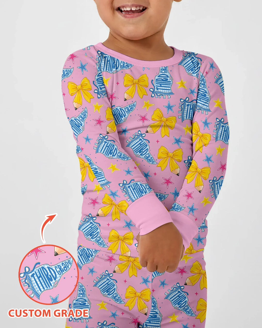 Pencil Bow Back To School Bamboo Two Piece Long Sleeve Pajama Set