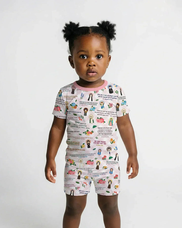 Catholic Saint Quotes Bamboo Two Piece Short Sleeve Shorts Pajama Set