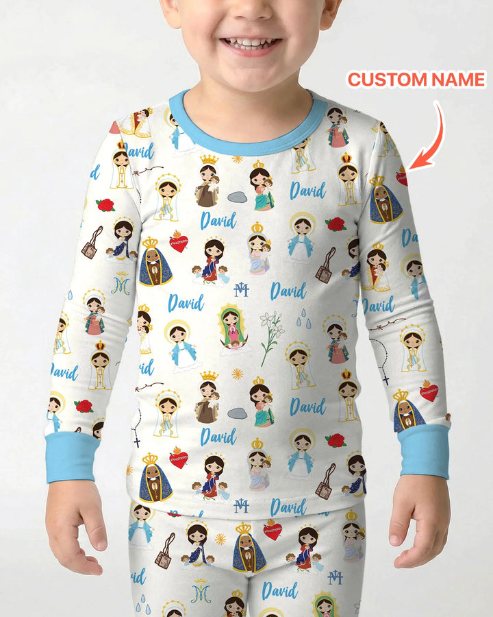 Custom Name Mother Mary Bamboo Two Piece Long Sleeve Pajama Set
