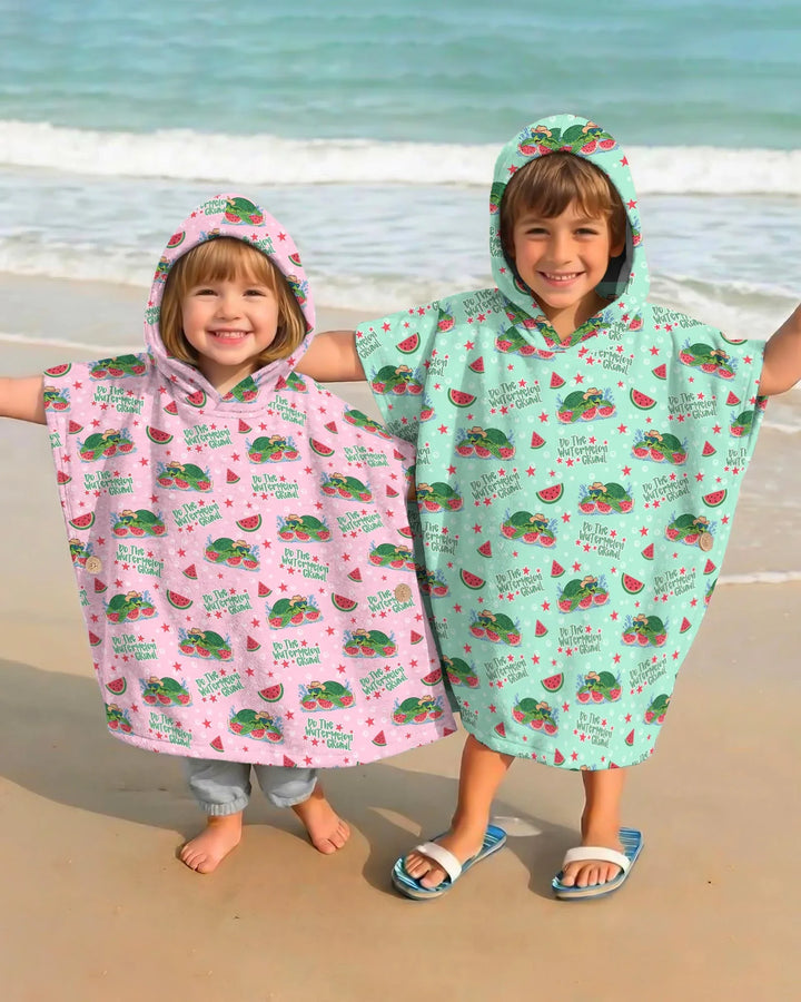Wassermelonen-Schildkröten Familie passender Bambus-Bade-Poncho