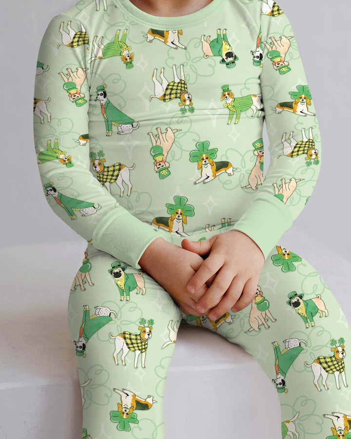 St. Patrick's Day Puppies Bamboo Two Piece Long Sleeve Pajama Set