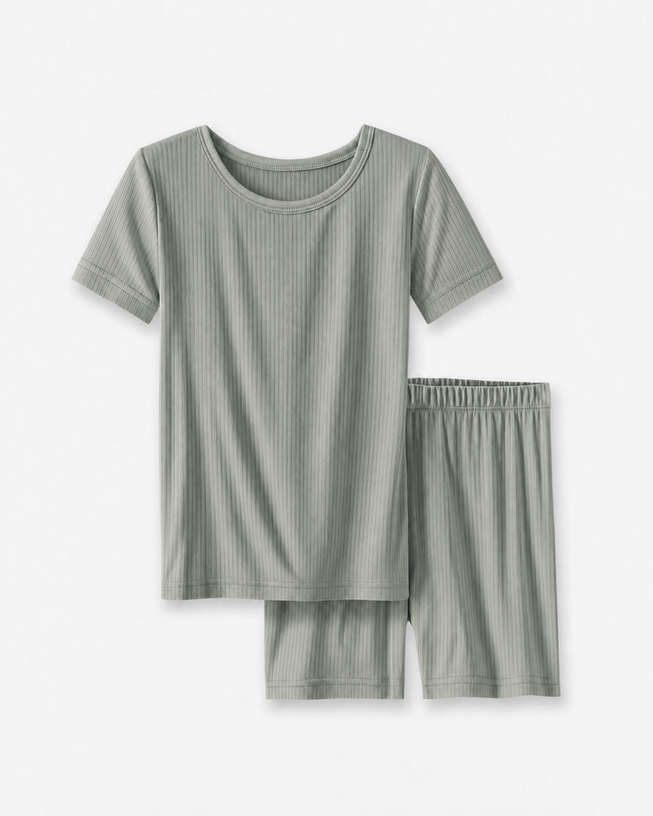 Ribbed Bamboo Two Piece Short Sleeve Short Pajama Set