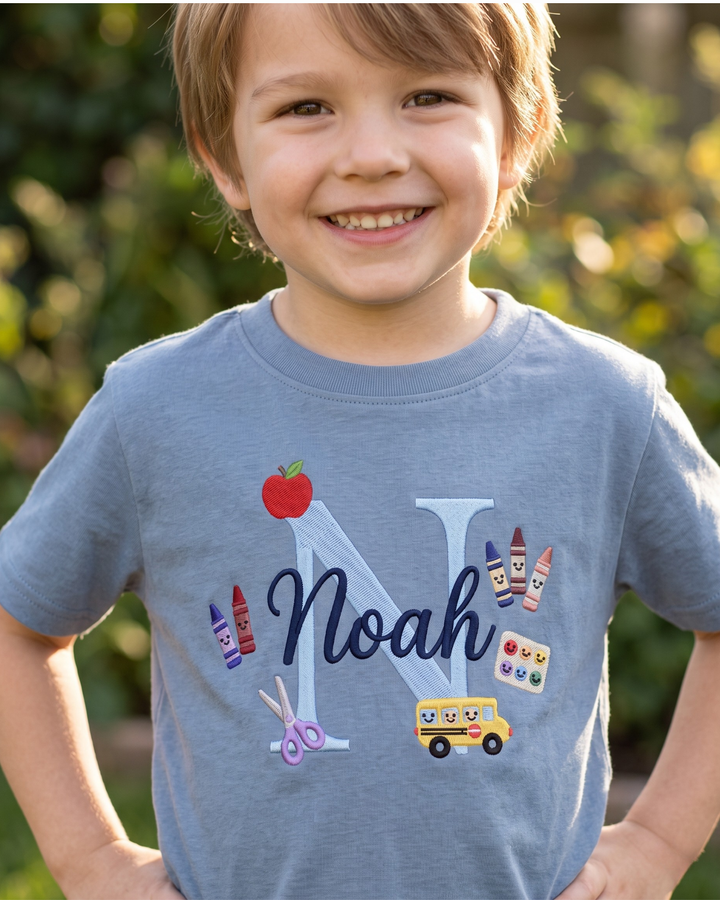 Custom Name Packed for School Embroidered Bamboo Crewneck T-Shirt