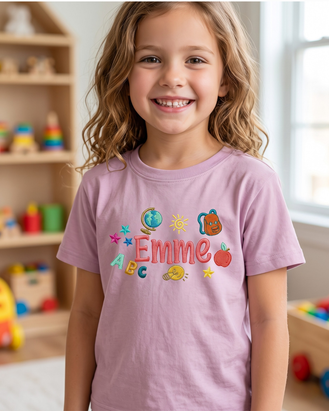 Custom Name Bright Mind Embroidered Bamboo Crewneck T-Shirt