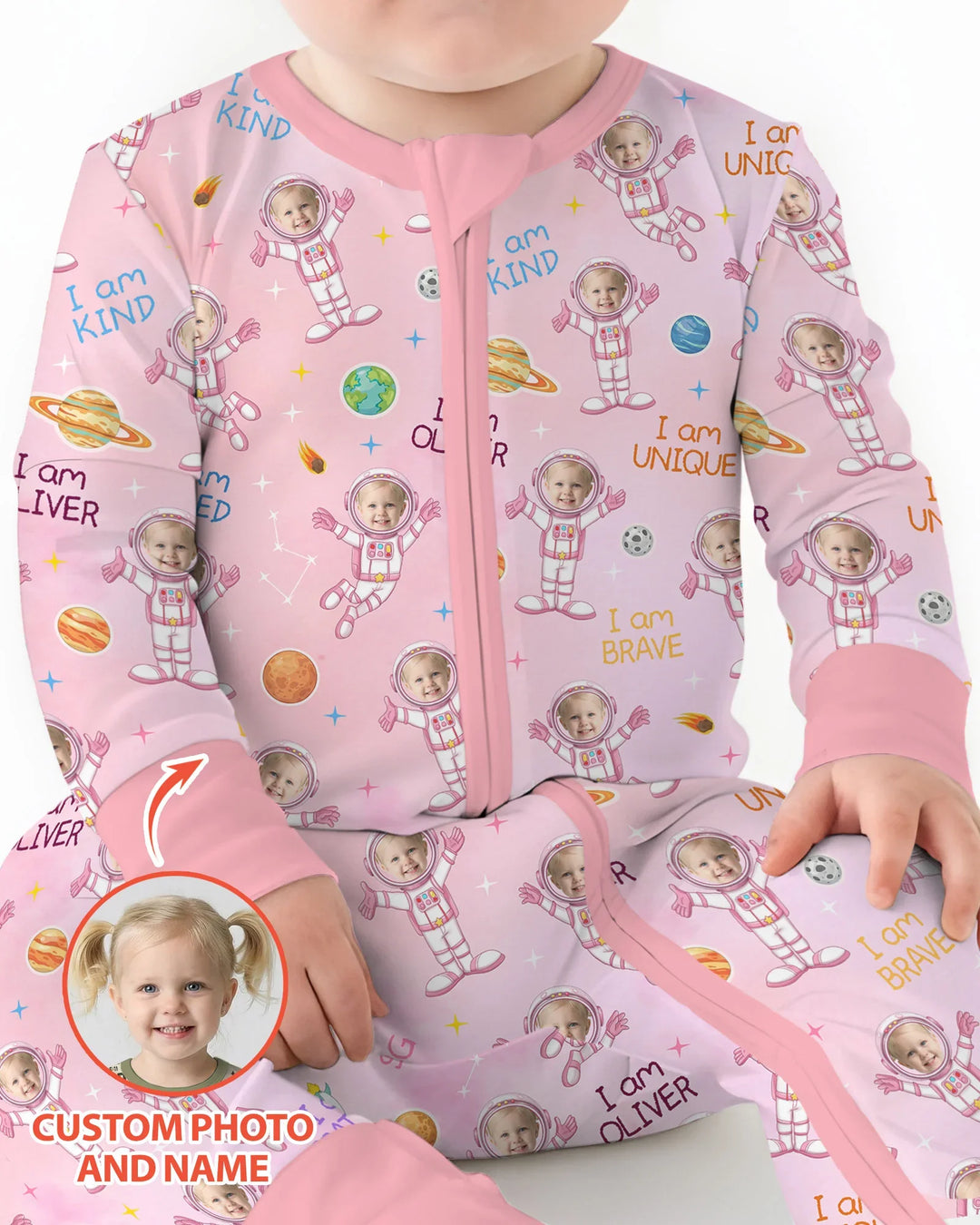 Custom Photo Kid Affirmations I Am Kind Astronaut Bamboo Convertible Zippy
