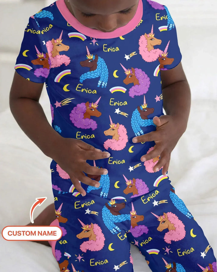 African Astro Unicorn Bamboo Two Piece Short Sleeve Pajama Set
