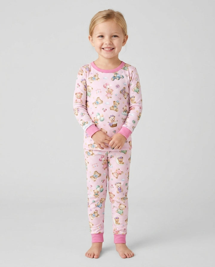 Kawaii Teddy Bamboo Two Piece Long Sleeve Pajama Set