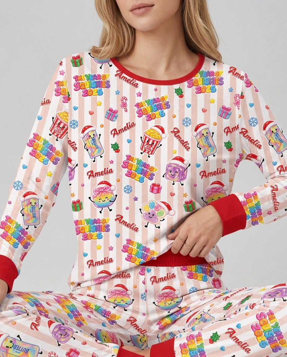 Custom Name The Year of Squishies 2026 Bamboo Women Pajama Set