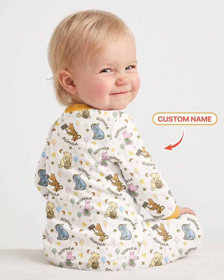 Little Things, Big Love Classic Bear Custom Name Bamboo Two Piece Long Sleeve Pajama Set