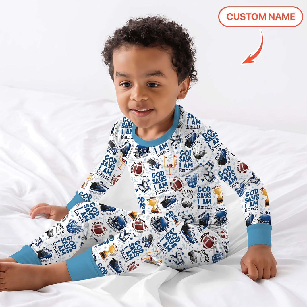 God Says I Am Touch Down Time Custom Name Bamboo Two Piece Long Sleeve Pajama Set