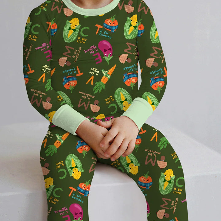 Veggie Letter Bamboo Two Piece Long Sleeve Pajama Set